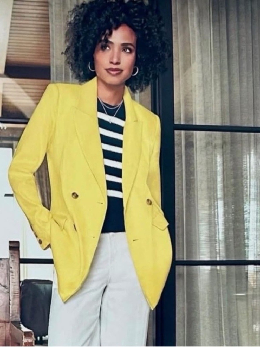 Cabi Linen Blend Glow Up Double-Breasted Women's Blazer Jacket - Picture 2 of 2